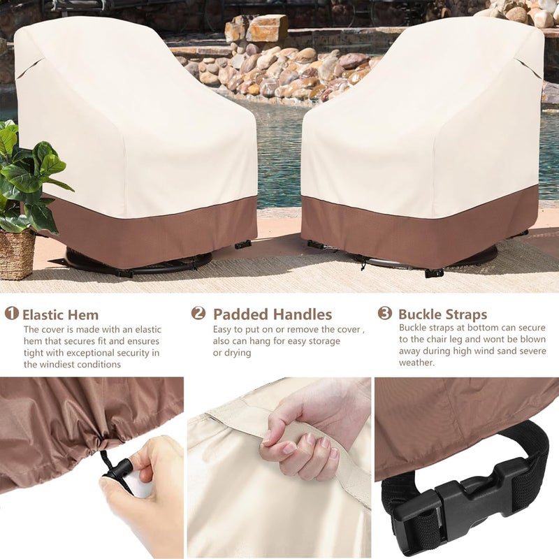 okcool Outdoor Swivel Chair Cover 2 Pack,Outdoor Furniture Patio Chair Covers Waterproof Clearance,(33"W x 35"D x 38.5"H) Outdoor Lawn Patio Furniture Covers,Beige & Brown - Image 3